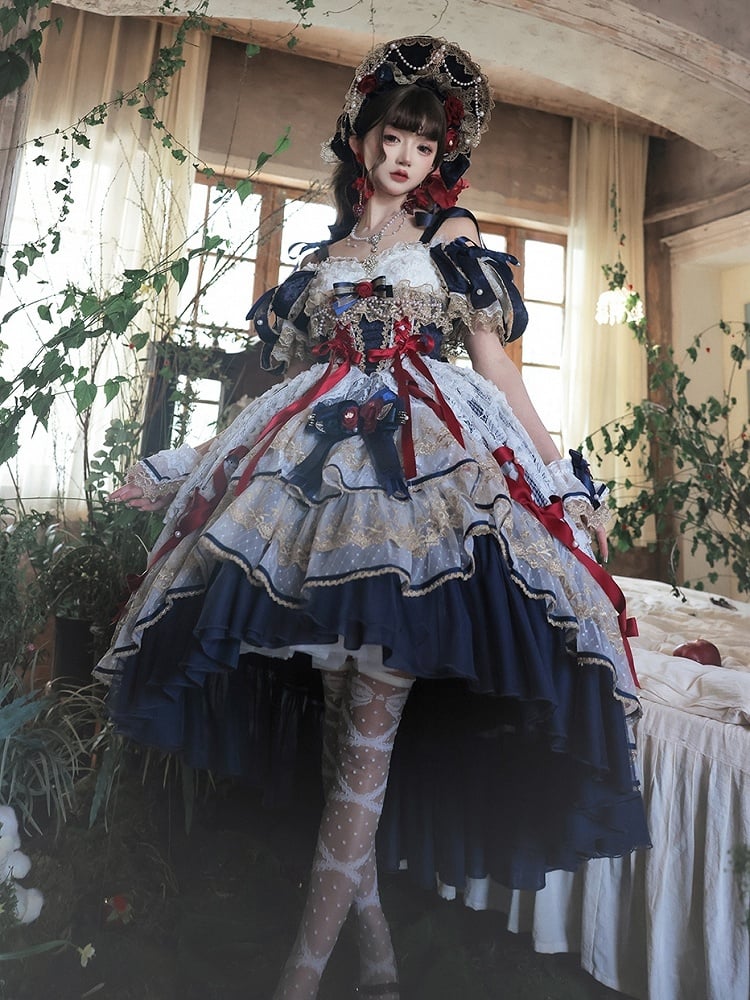 Corset Dark White Blue Red Lolita High-low Snow and Dress Hanayome
