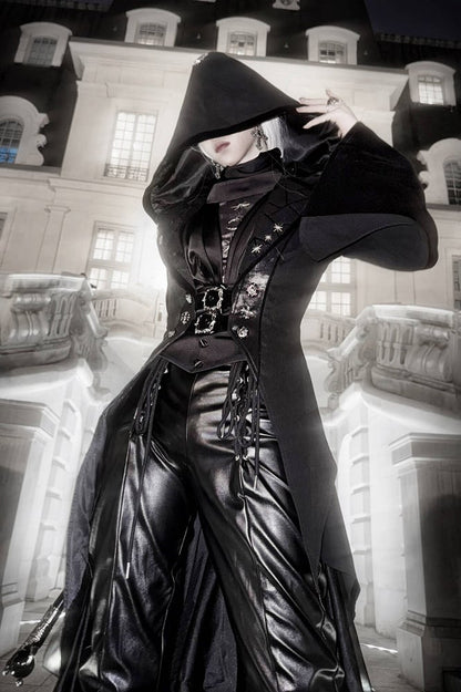 and Gothic Ouji Detachable Black Hood Irregular with Sleeves Coat Train Trumpet Lolita Trench