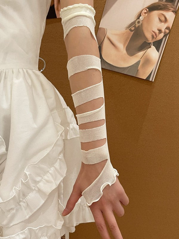 Lolita Ärmel Schwarz/Weiß Manschetten Bandage Y2K Rüschen