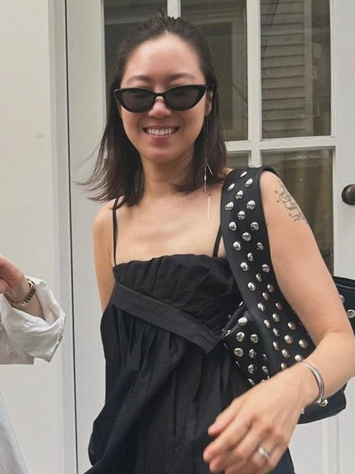 Edgy Black Studded Wide-Strap Shoulder Bag