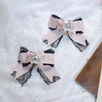 Crown 3D Colors Hair 4 Bow Rhinestone Kei Jirai Lace Clip