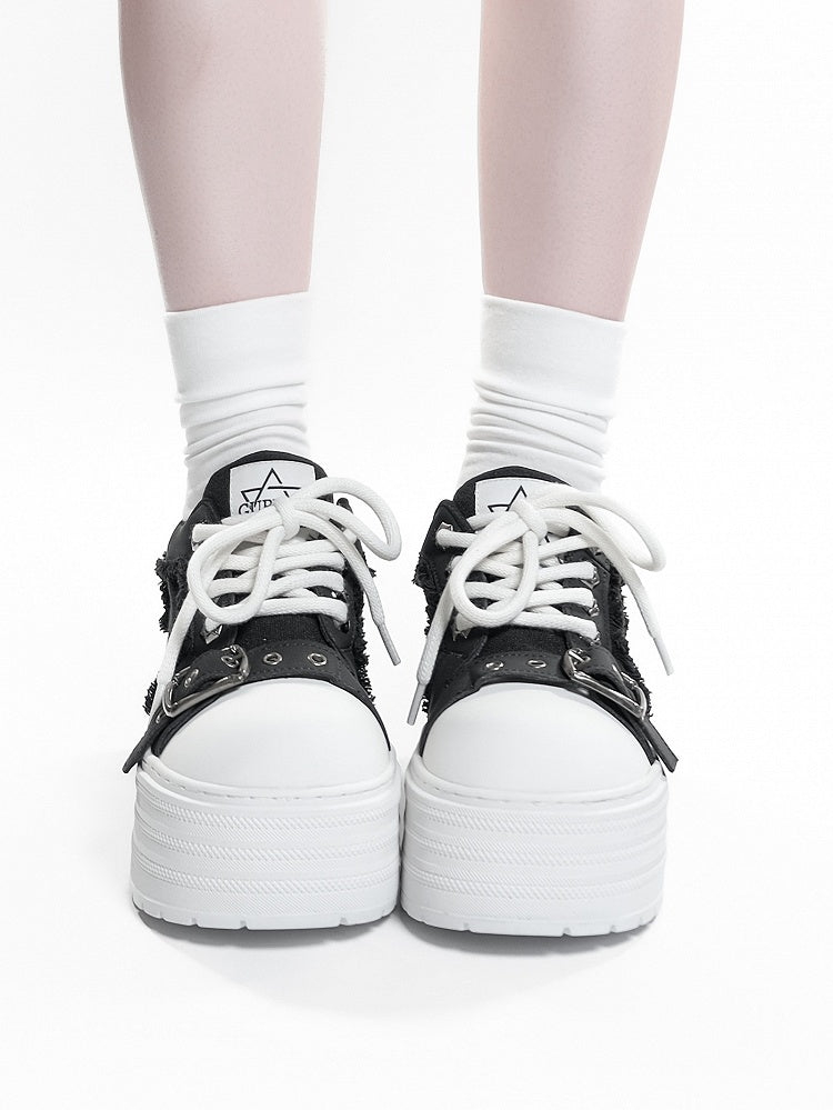 Platform - Sneakers Punk Pattern Black Hexagram