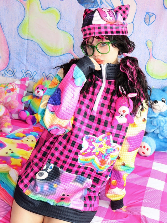 スターチェック柄スウェットシャツ Y2K ブラック柄