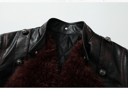 ダークレッドのハートと骨のアップリケ付きジャケット（バックル付き）