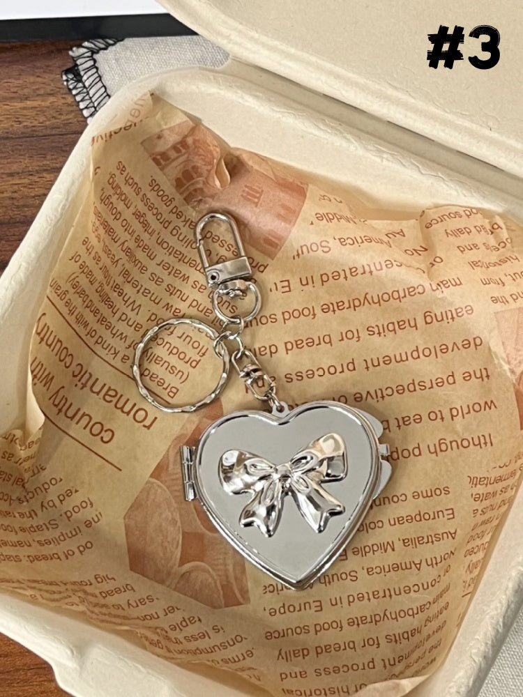 Silver Gummy Bear/Butterfly/Bow Heart-shaped Mirror Keychain