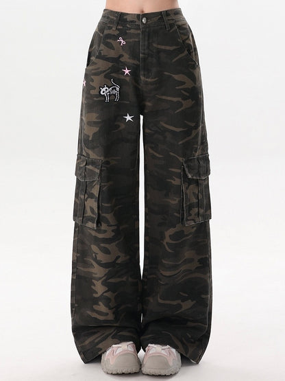 Utility Cargo Signature Kitty with Pants Skeleton Embroidery Camo Star