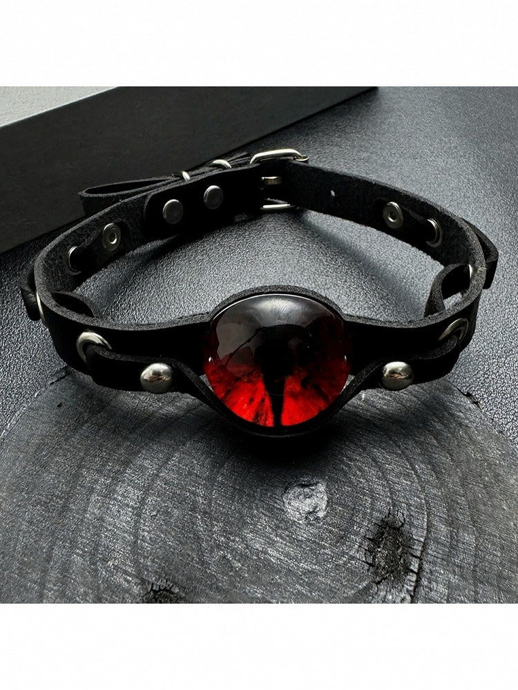 Gothic Black Choker with Red Devil Eye Charm - YSHXS