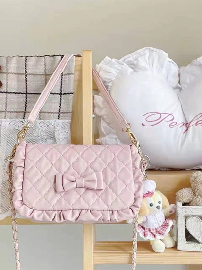 Light Pink Crossbody Lolita Bag with Diamond Pattern and Bows - Seraphim