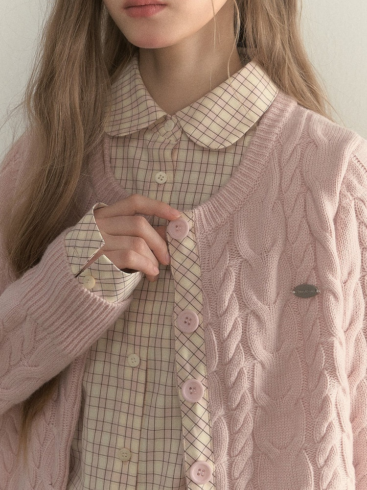 Pink Two-piece Sweet Fake with Plaid Blouse Pattern