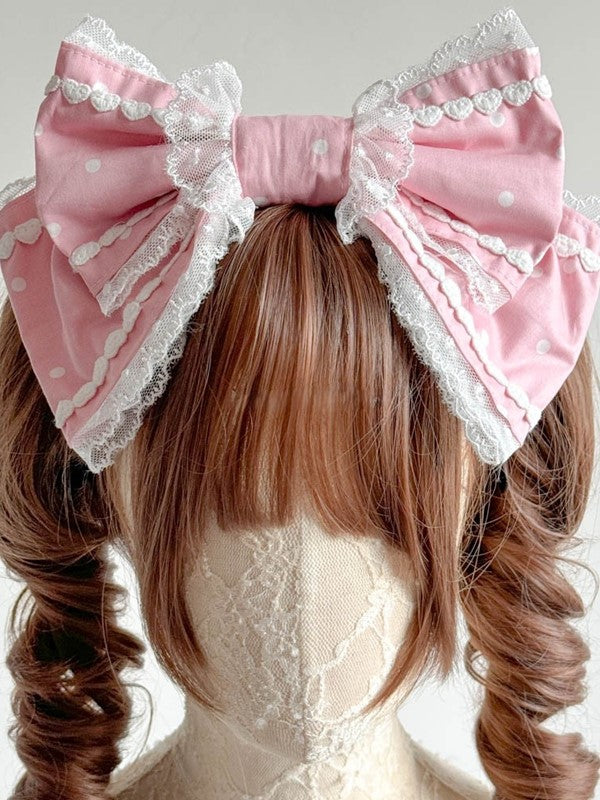 Polka Lace Red/Black/Purple/Pink/Blue Accents Dot with Hairclip Large Bow