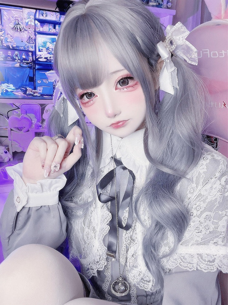 65cm オンブレエアウェーブウィッグ グレーバングス ブルー