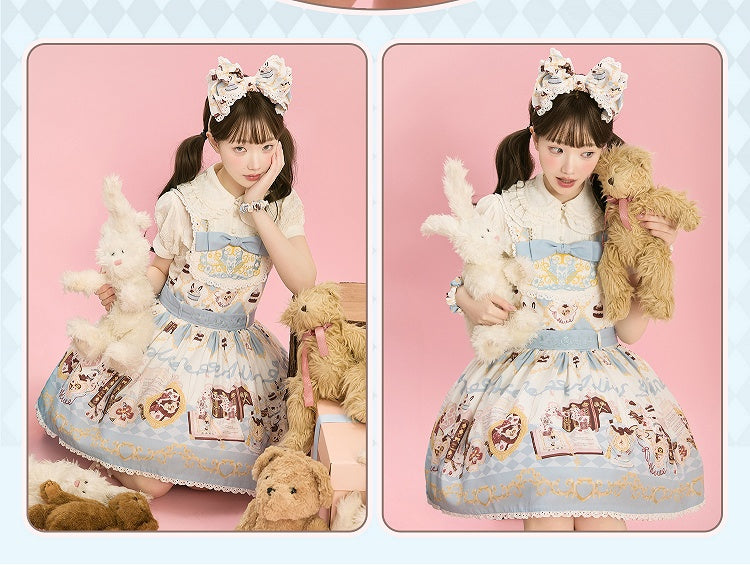 Alice in Wonderland Bunny Print Sweet Lolita Overall Dress