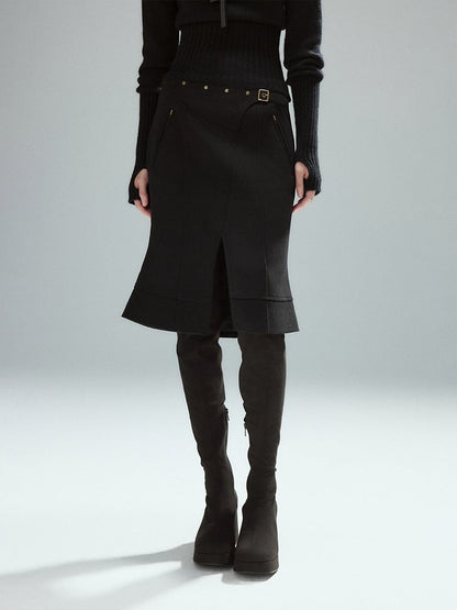 Low Waist Thigh-High Split Half Skirt with Buckle Details - Low pixel