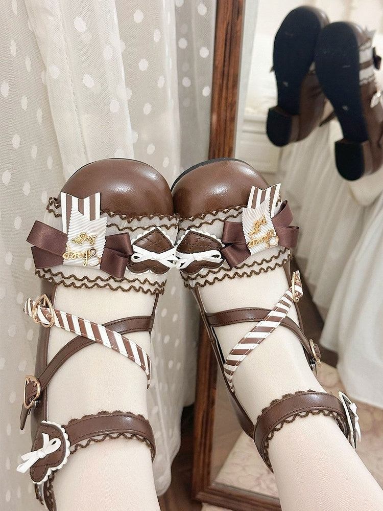 Shoes with Lolita Jane Sweet Bow Embellishments Mary Low-heel Brown