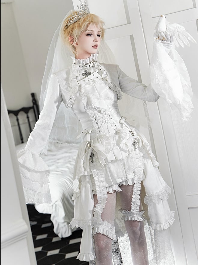 王子 - ノースリーブの白いロリータネックフリル衣装オールプリンス