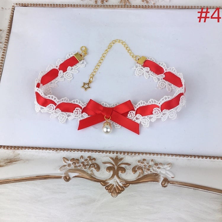 Color Bow Necklace Lace Choker Options) (Multiple