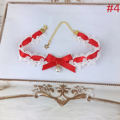 Color Bow Necklace Lace Choker Options) (Multiple