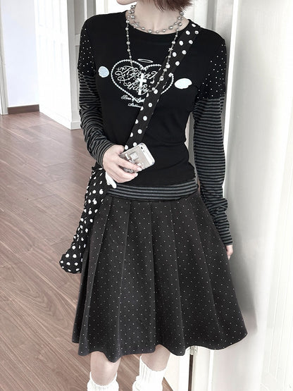 Skirt Pleated Polka Y2K Gray Dot