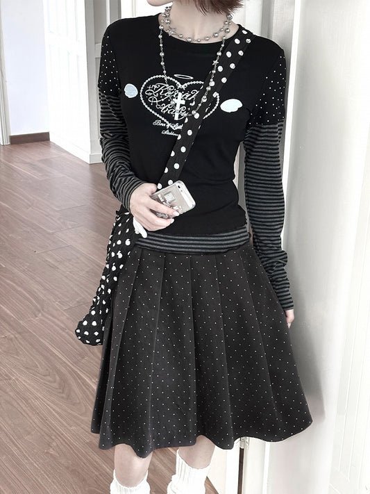 Skirt Pleated Polka Y2K Gray Dot