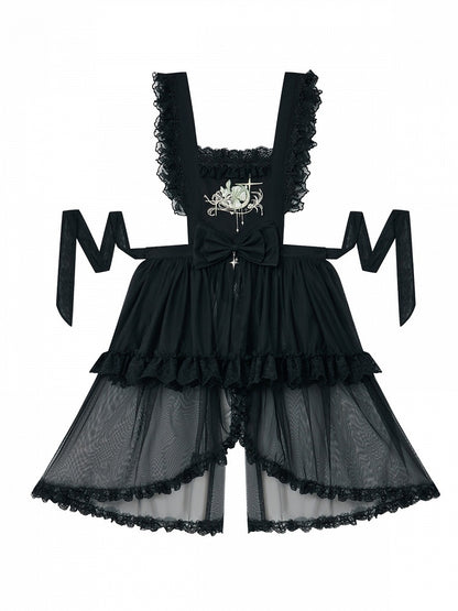 Black Gothic Lace-Trim Overlay with Floral Embroidery & Slit - San Sheng Du