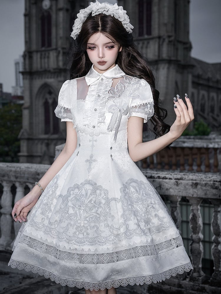 White Lily Embroidery Lace Gothic Lolita Dress - Unknown Star