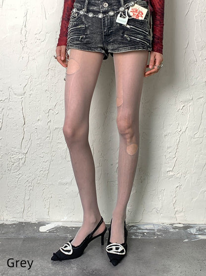 パープル/ブラック/ホワイト/グレーのカットアウトタイツ