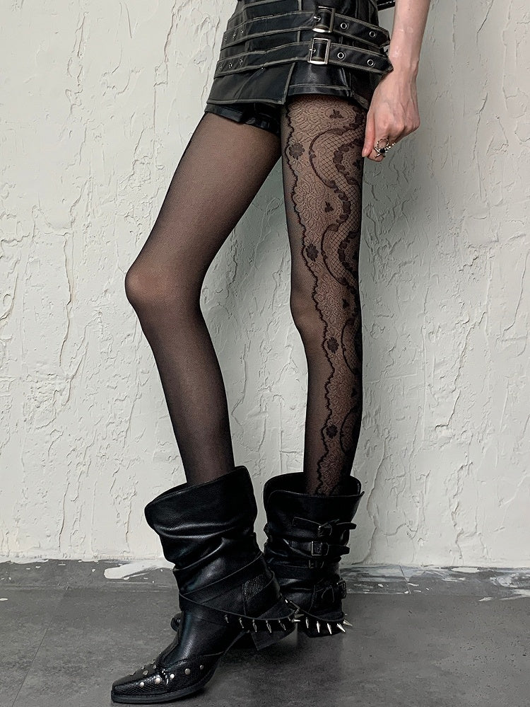 Print Strumpfhose Y2K Design Schwarz/Weiß