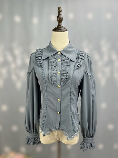 Graues elegantes Langarmhemd mit spitzem Kragen