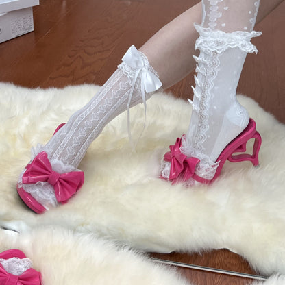 PU Deep Slip-In with Beadwork Bow Design Heel Heart Fit