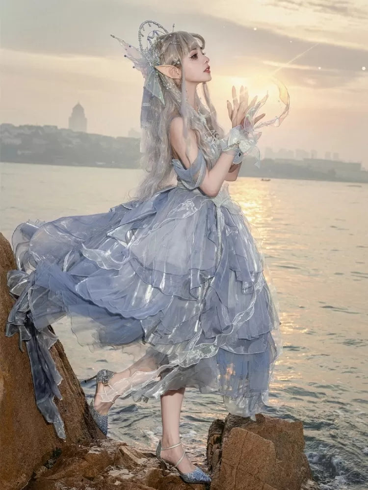 Kleid Cascading Blue Fairy Dusty JSK Rock Taille Prinzessin Lolita Korsett Lagenbesatz Rüschen