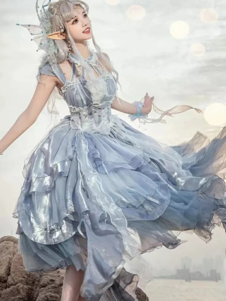 Kleid Cascading Blue Fairy Dusty JSK Rock Taille Prinzessin Lolita Korsett Lagenbesatz Rüschen