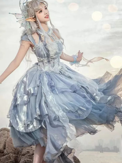 Kleid Cascading Blue Fairy Dusty JSK Rock Taille Prinzessin Lolita Korsett Lagenbesatz Rüschen