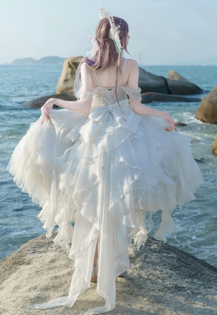 JSK カスケードコルセット レイヤード プリンセス ホワイト シロ フリル ロリータ スカート トリム ドレス