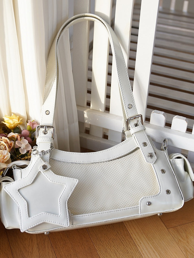 Schultertasche mit Y2K-Charm-Tasche in Weiß Star Ita PU