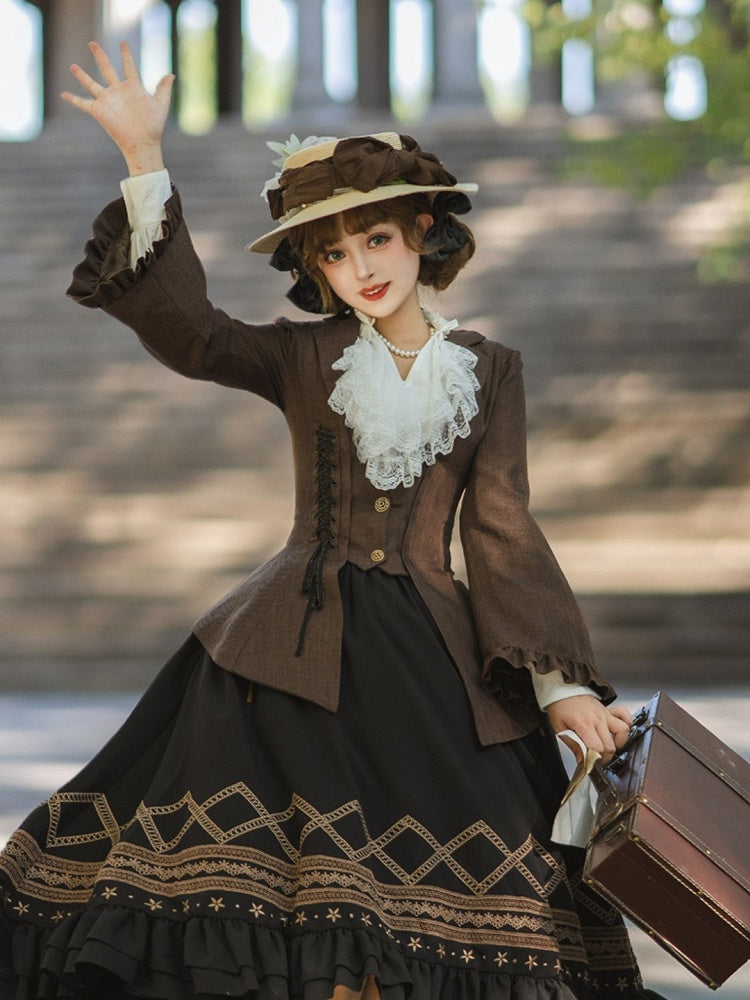 Brown Pemberley Estate Lace-Up Retro Jacket
