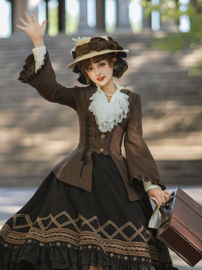 Brown Pemberley Estate Lace-Up Retro Jacket