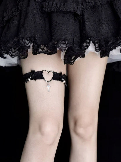 2 Colors Gothic Heart Cross Leg Garter with Bow Decoration - Mr. Cat