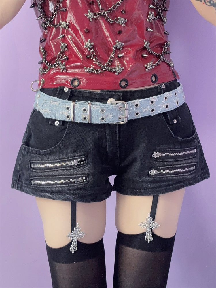 with – Buckles Twin Colors Waist Belt Glitter Punk Stud 7