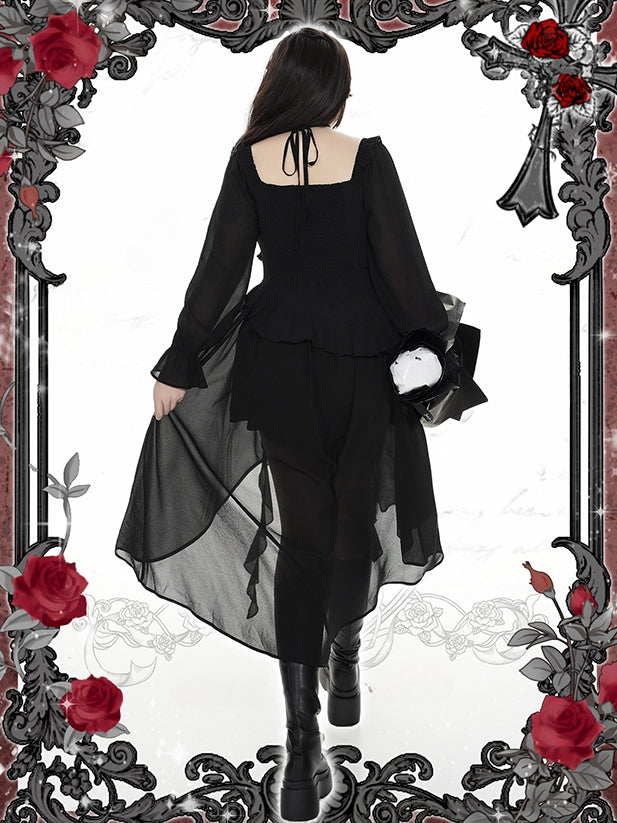 Plus Size Rosette Schwarzes Neckholder-Asymmetrisches Kleid