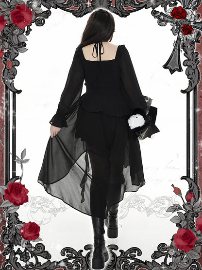 Plus Size Rosette Schwarzes Neckholder-Asymmetrisches Kleid