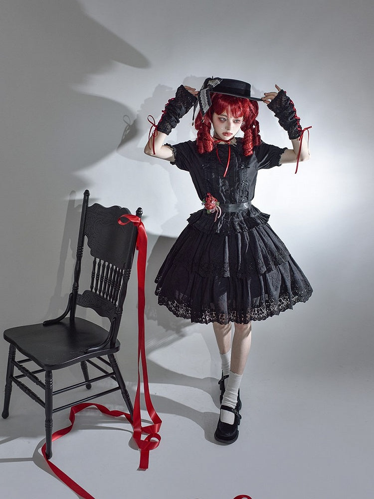 Elegant Black Multilayer Ruffled Floral Embroidery Skirt - Miss Point