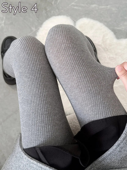 4-Style Light Gray Ribbed Tights Collection