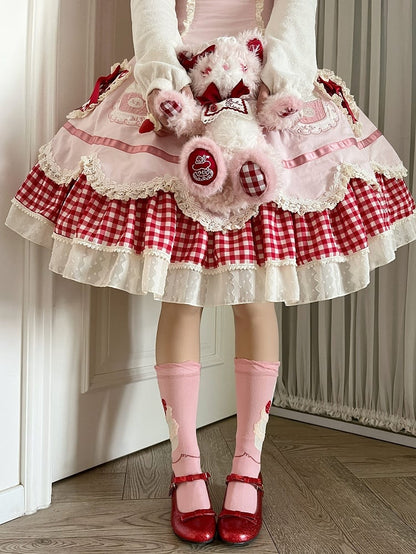 Shape Pink Embroidery Applique Lolita JSK Red Heart Hem Cake and