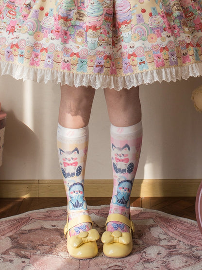 and Print Yellow Socks Pink Calf Bunny Kitty