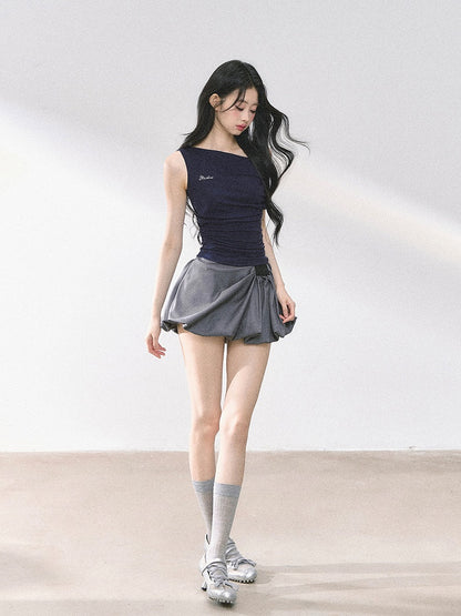 Neckline Blue White/Gray/Navy Asymmetrical T-shirt