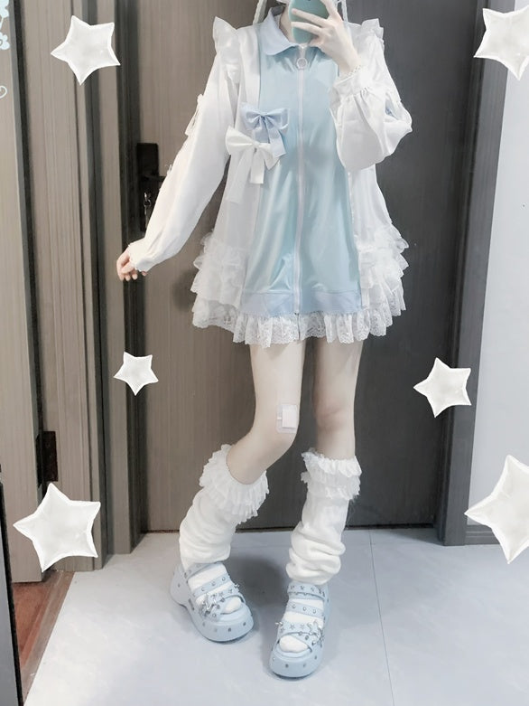 Jirai Kei Tenshi Dress Blue Tiered Ruffles Sun Protection Chiffon Kaiwai