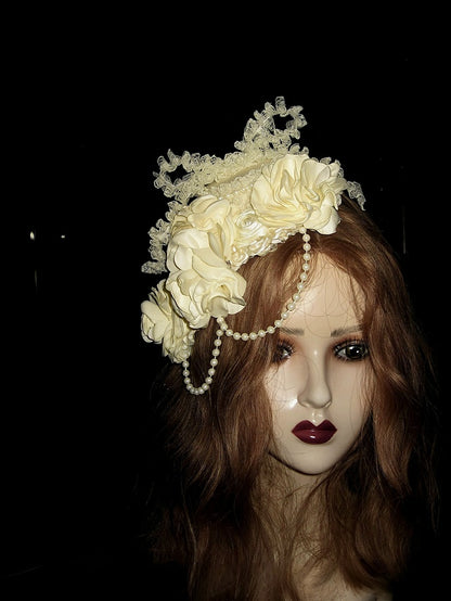 Floral Lolita Embellished Showa-style Bead Lace Hairclip