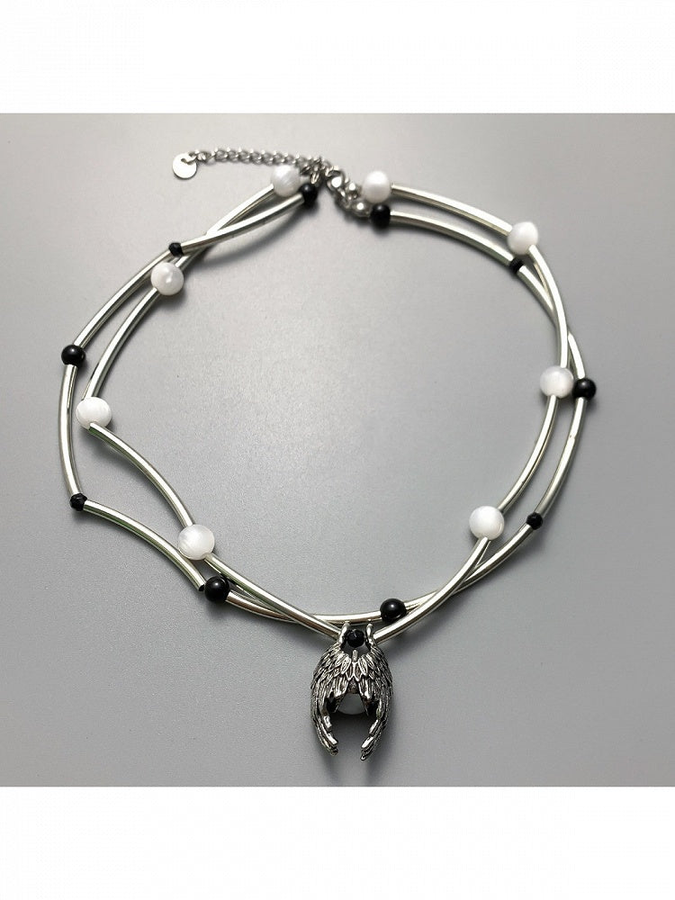 Silver Layered Necklace with Bead Decoration - YSHXS