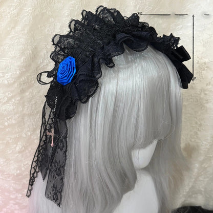 5 with - Gothic Lolita Options Accents Hairbands Lace Color Web Rose/Spider (Red