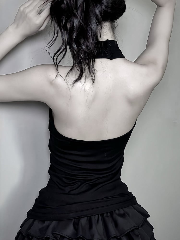 with Gothic Halter Cut-Out Black Embroidery Cross Vest Coffin